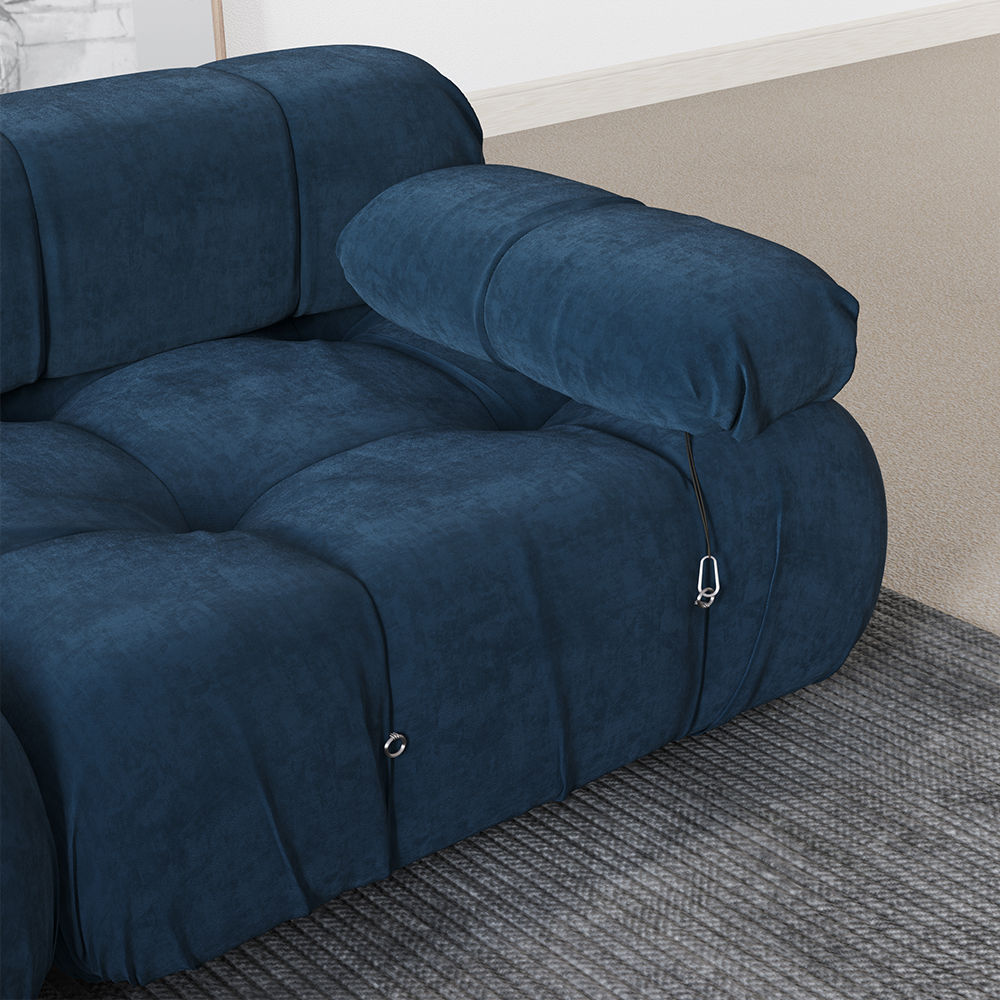 L-Shaped Sofa With Rolled Pillow Top Arm Blue