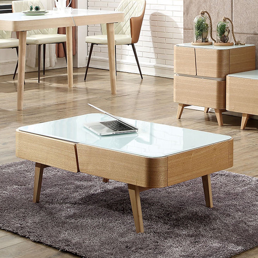 Stylish Modern Coffee Table, 2 Drawers | Free Delivery Light Wood