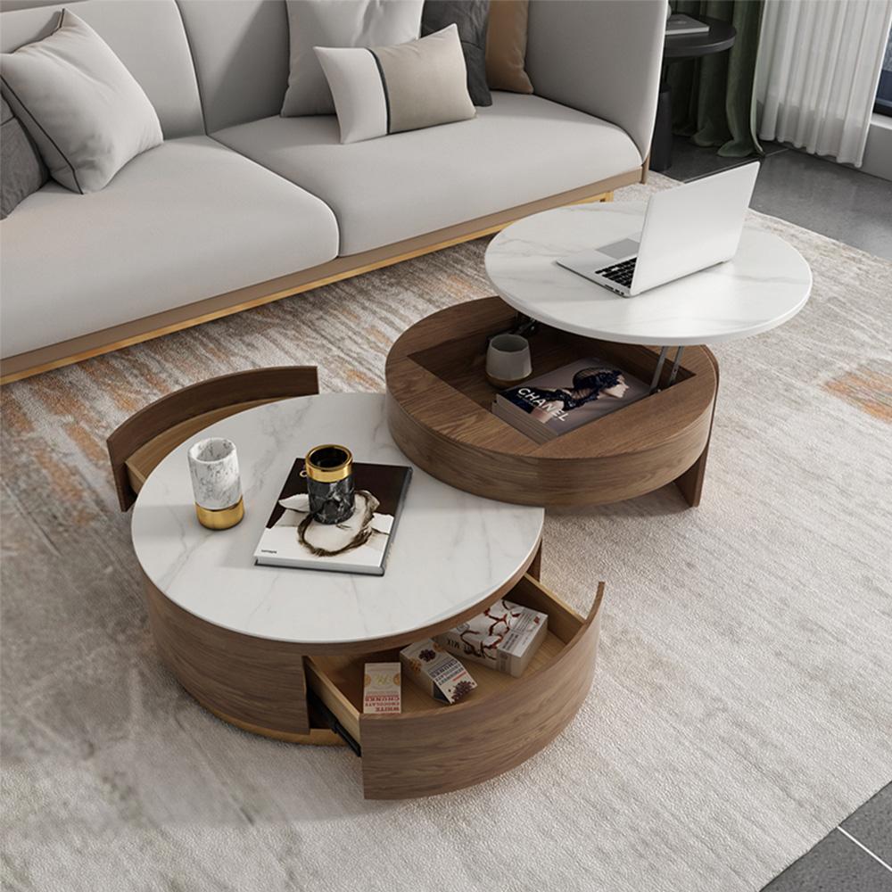 Modern Lift-Top Nesting Coffee Table Set Of 2 Brown