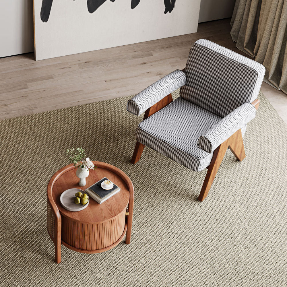 Solid Wood Coffee Table With Handwoven Rattan Walnut