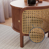 Solid Wood Coffee Table With Handwoven Rattan Walnut