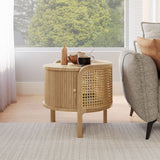 Solid Wood Coffee Table With Handwoven Rattan Wood color