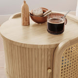 Solid Wood Coffee Table With Handwoven Rattan Wood color