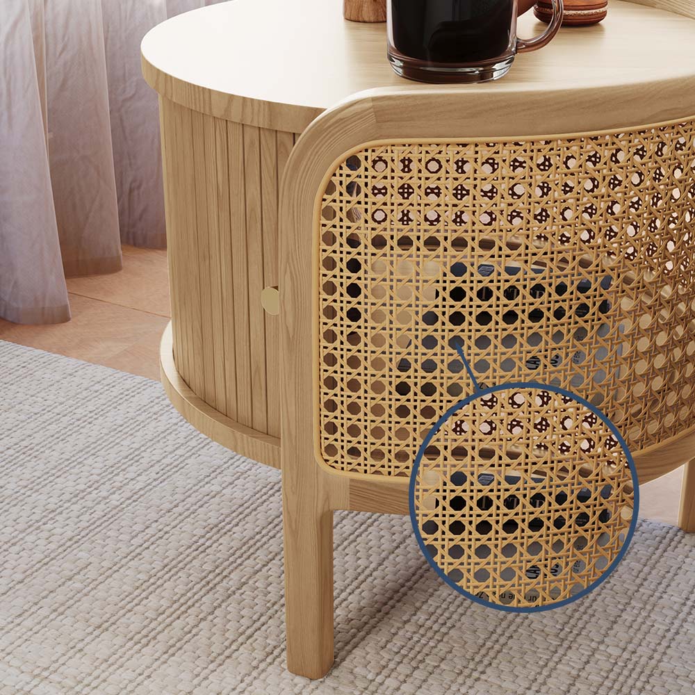 Solid Wood Coffee Table With Handwoven Rattan Wood color