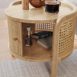 Solid Wood Coffee Table With Handwoven Rattan Wood color