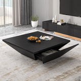 Modern Black Square Coffee Table With Drawer - Fully Assembled Black