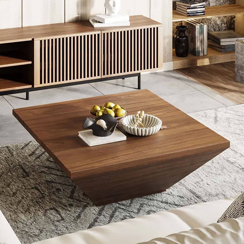 Modern Black Square Coffee Table With Drawer - Fully Assembled Brown