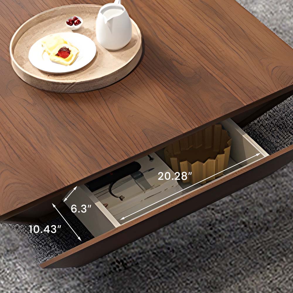 Modern Black Square Coffee Table With Drawer - Fully Assembled Brown