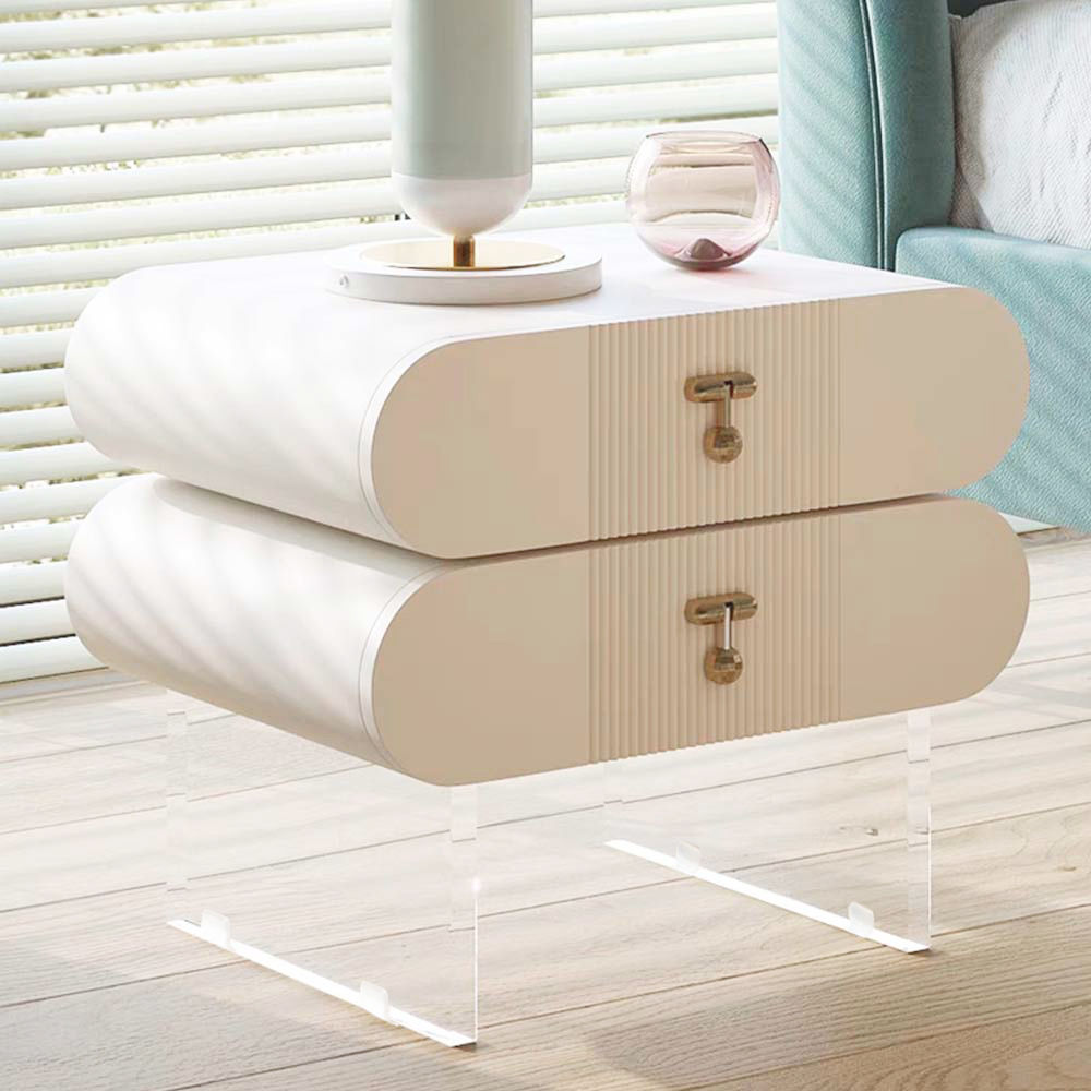 21.6 White Rotatable Nightstand | 2 Drawers | Free Shipping Beige