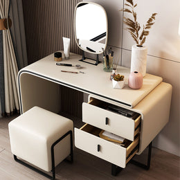 Stylish Bedside Table Dresser with Makeup Vanity and Mirror Beige