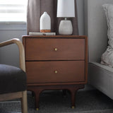 Mid-Century Modern Nightstand: 2 Drawers & Walnut Finish Walnut