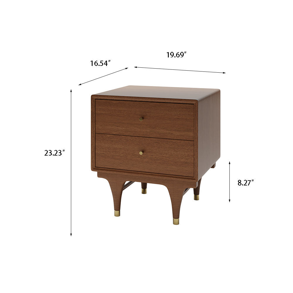 Mid-Century Modern Nightstand: 2 Drawers & Walnut Finish Walnut