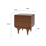 Mid-Century Modern Nightstand: 2 Drawers & Walnut Finish Walnut