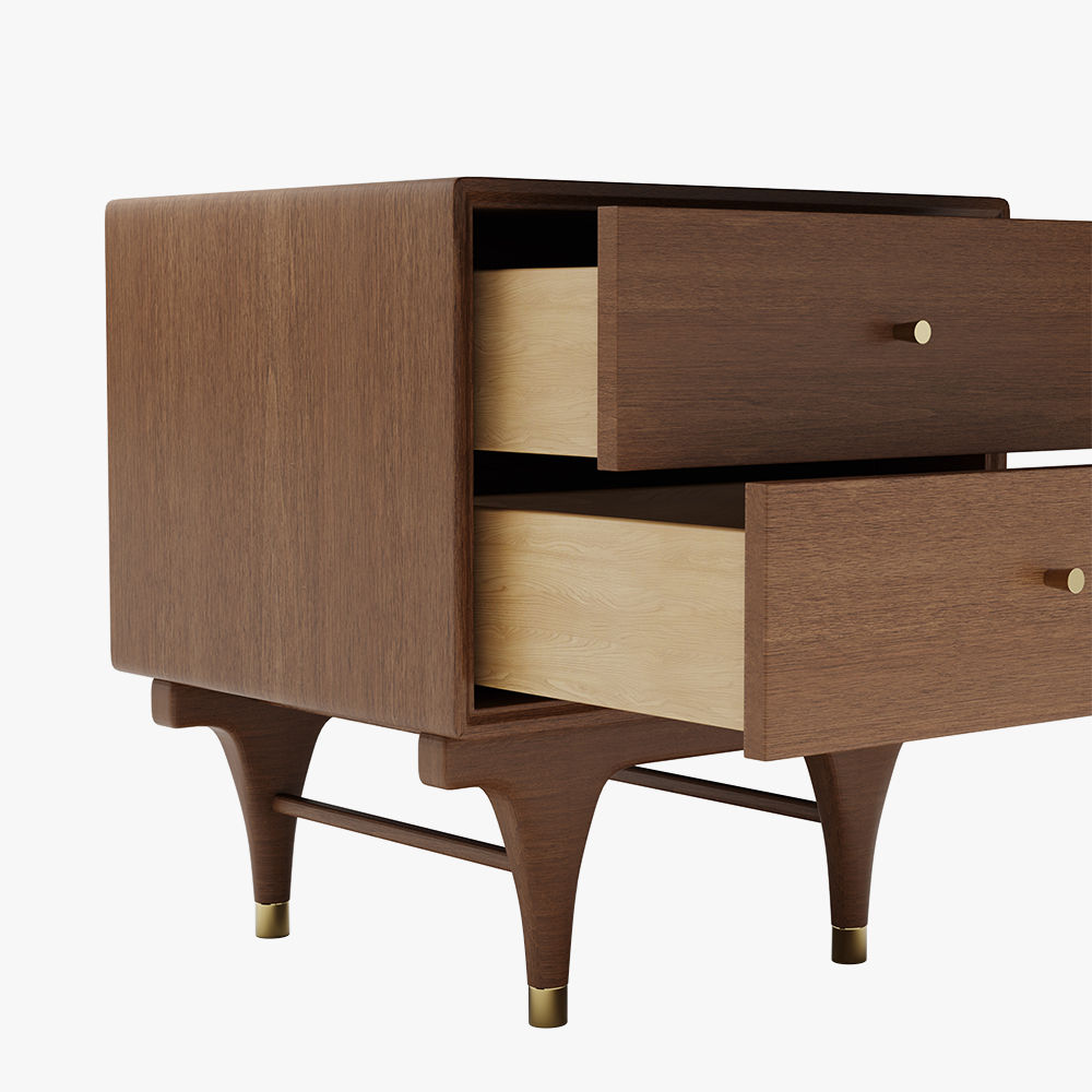 Mid-Century Modern Nightstand: 2 Drawers & Walnut Finish Walnut