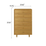 Mid Century Modern Natural Oak Tallboy Dresser – Large 6-Drawer Storage Chest Wood color