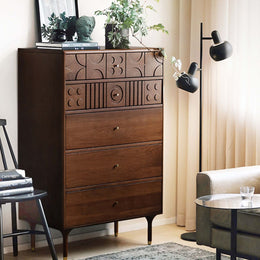 Buy Stylish & Minimalist Cabinets With 5 Drawers - Free Ship! Walnut