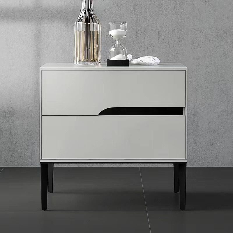 Modern White Nightstand With Pinewood Drawers White