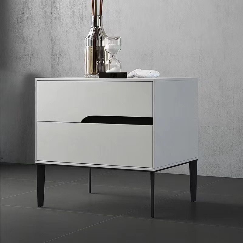 Modern White Nightstand With Pinewood Drawers White