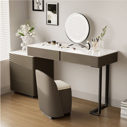 Stylish Gray Makeup Vanity with Desk and Vanity Combo Gray
