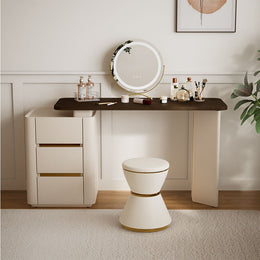 Small Vanity with Chair and Wooden Tabletop for Modern Homes Beige