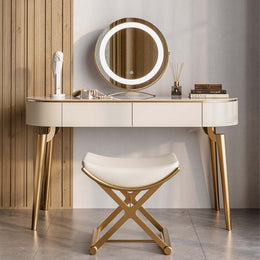 Multi-Functional Desk and Vanity Combo with Sintered Stone Tabletop Khaki