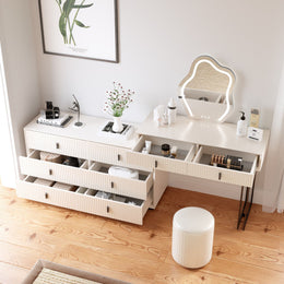 Versatile Dresser and Vanity Combo: White Desk with Ample Storage Beige