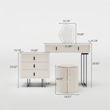 Mirrored Vanity Table Set: White Desk and Multifunctional Drawer Combo Beige