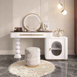 Modern Makeup Vanity: White Desk with Glass Top White