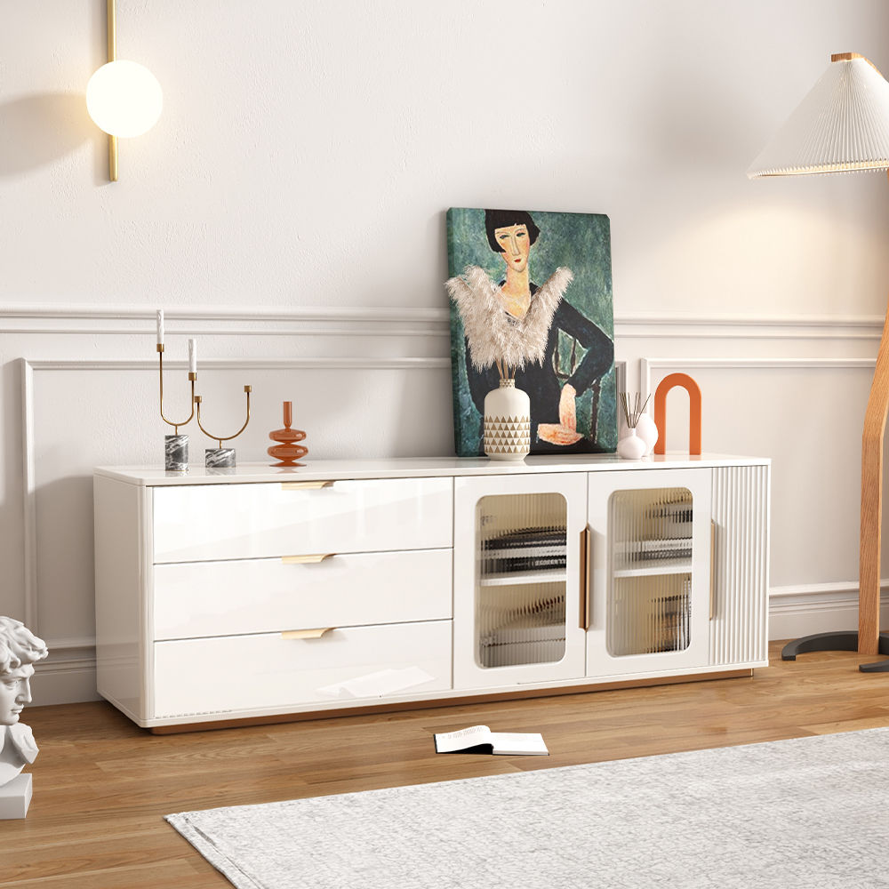 Stylish White Vanity Desk with Drawers and Dresser Combo Beige