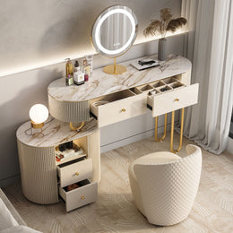 Elegant Bedside Table Dresser and Modern Vanity Table Combo Beige