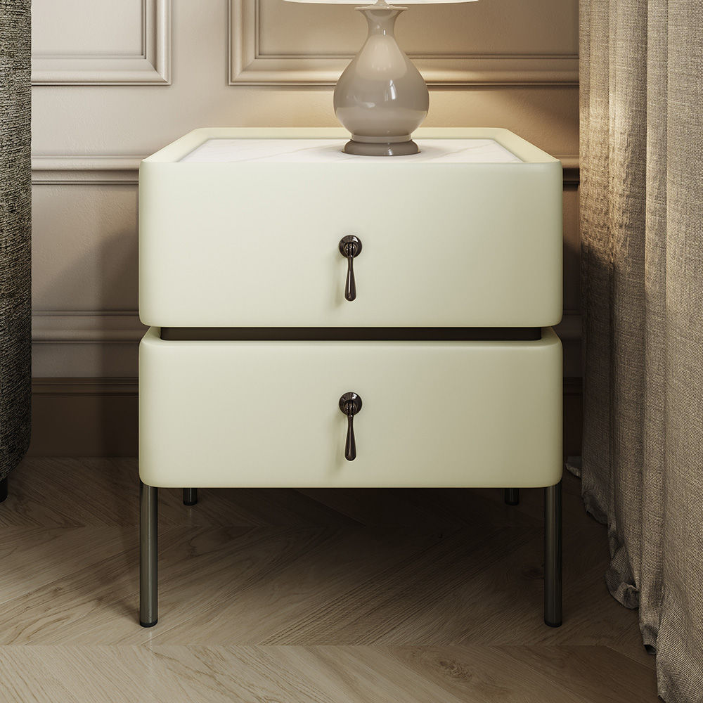 Modern Nightstand With 2 Drawers Beige