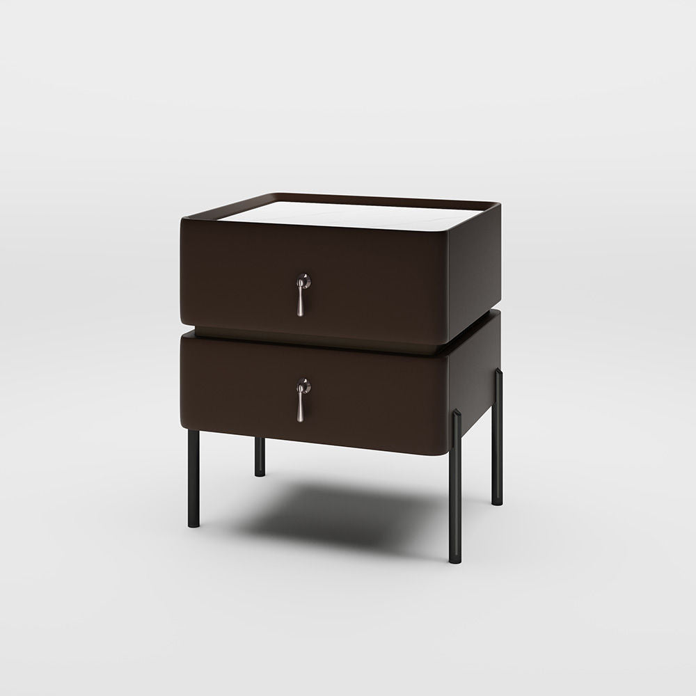 Modern Nightstand With 2 Drawers Dark Brown