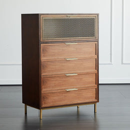 Modern Walnut Veneer Dressers: 4 Drawers + Flip-Down Door Walnut