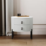 Round Nightstand With Two Drawers Light Gray