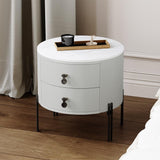 Round Nightstand With Two Drawers Light Gray