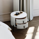 Round Nightstand With Two Drawers Light Gray