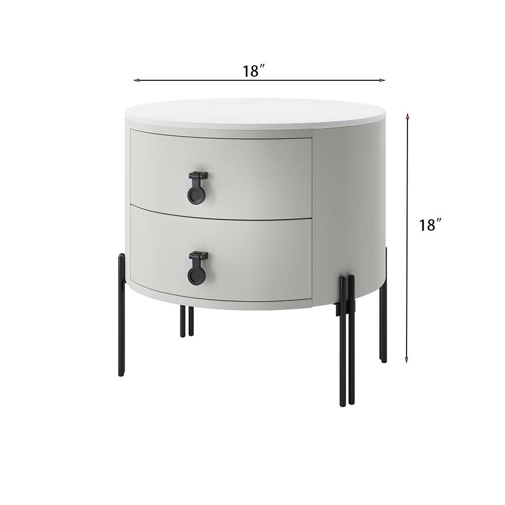 Round Nightstand With Two Drawers Light Gray