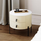 Round Nightstand With Two Drawers Beige