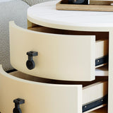 Round Nightstand With Two Drawers Beige