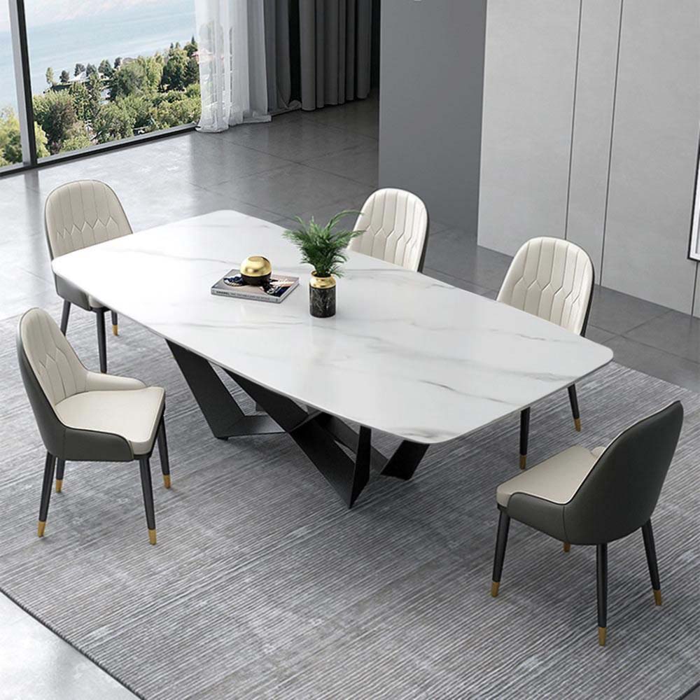 Modern Ayana Dining Table With Stone Tabletop | Free Shipping White