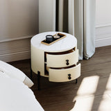 Round Nightstand With Two Drawers Beige