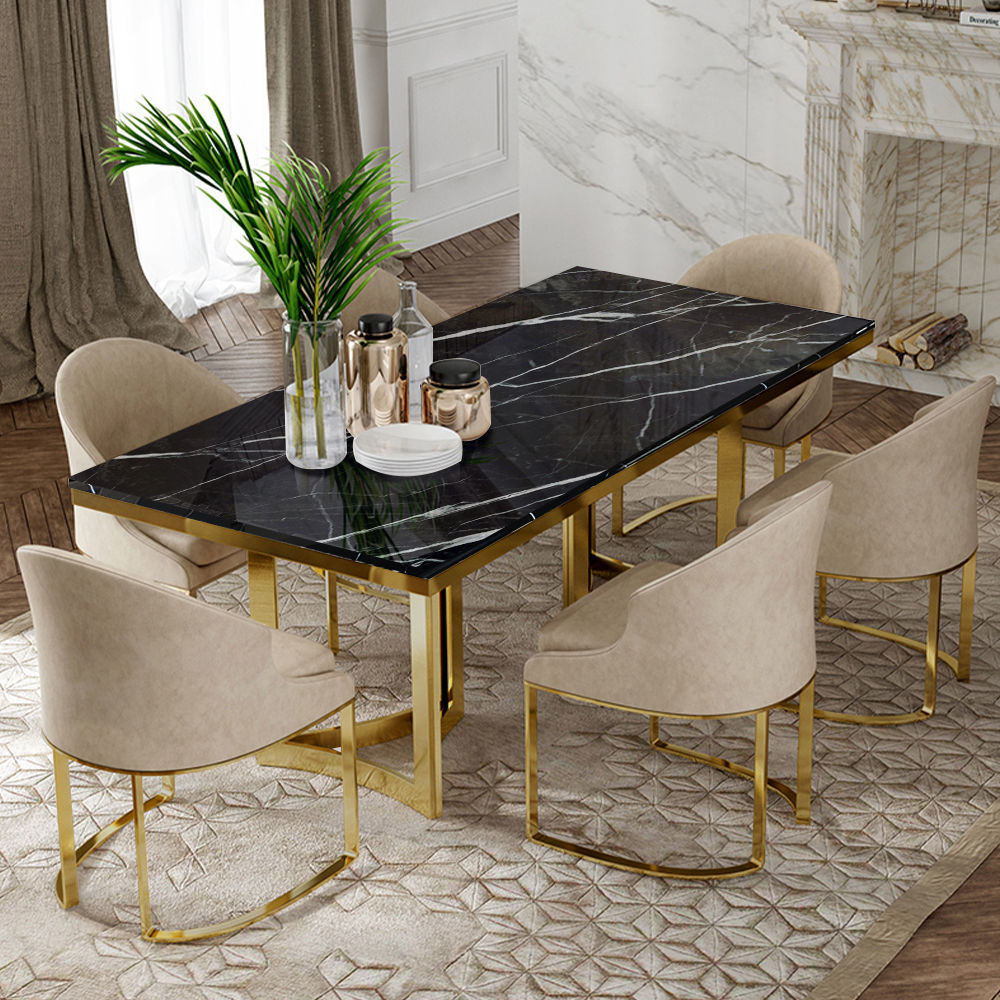 Modern Luxury Marble Rectangular Dining Table Black