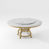 Luxury Round Marble Dining Table With White Lazy Susan White