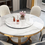 Luxury Round Marble Dining Table With White Lazy Susan White