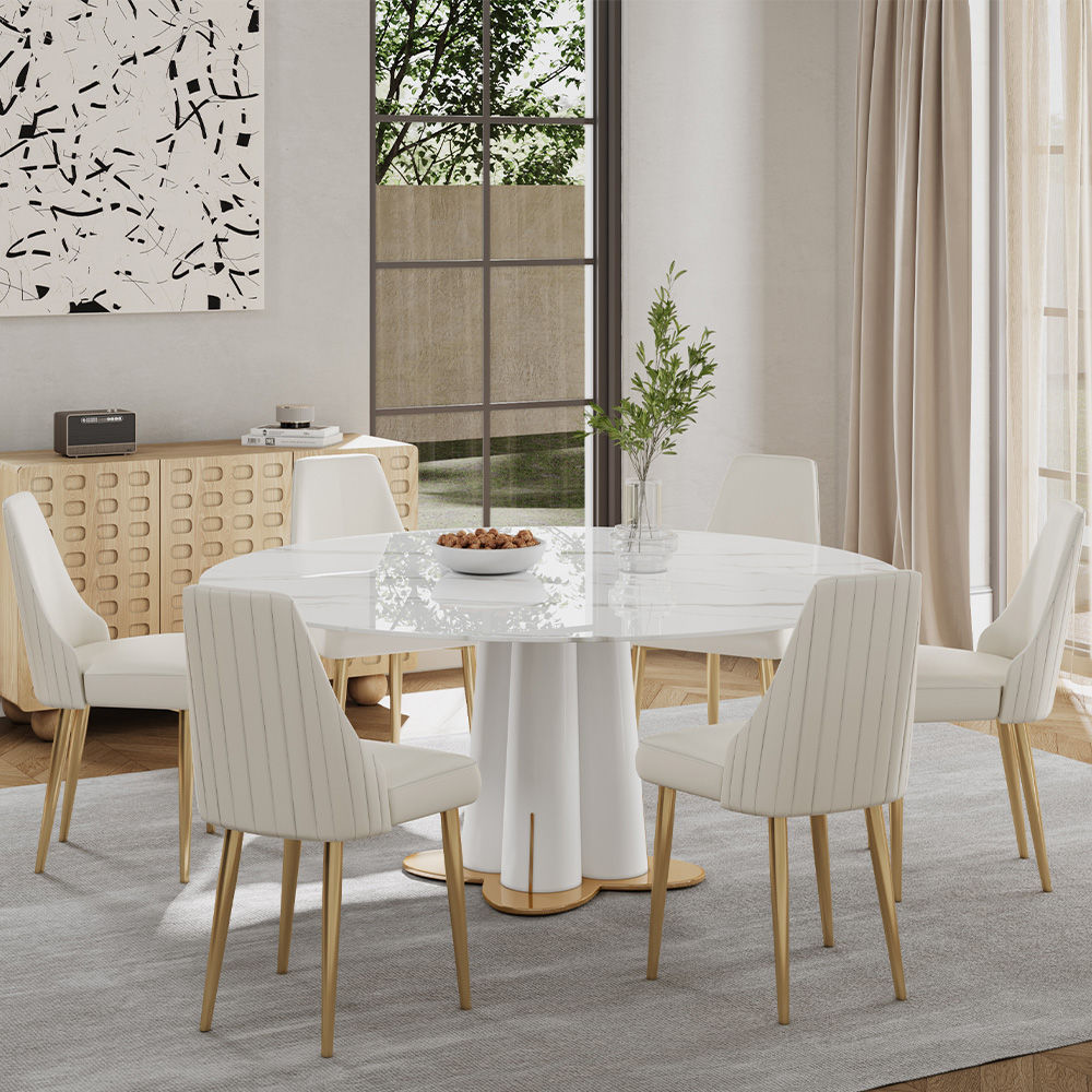 Luxury French Round Dining Table For 4 To 6 White