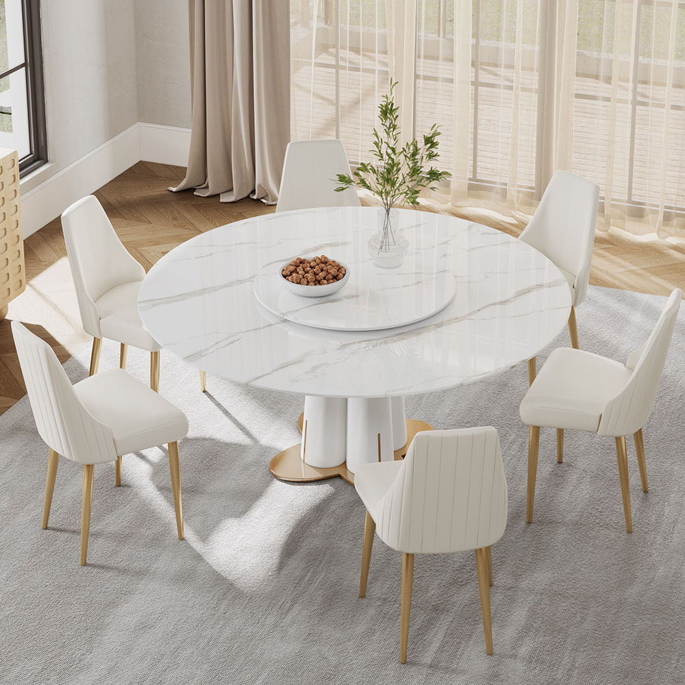 Luxury French Round Dining Table For 4 To 6 White