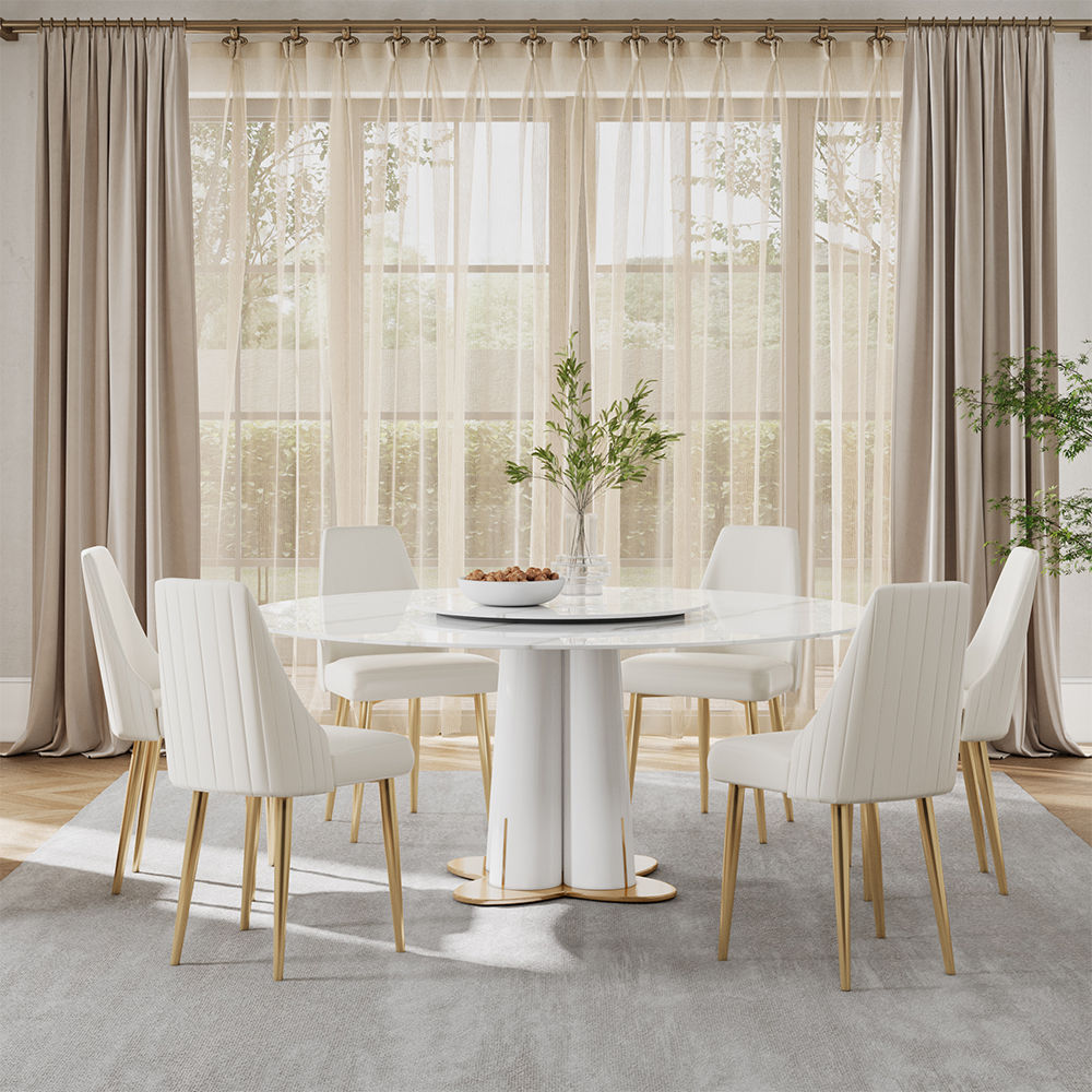 Luxury French Round Dining Table For 4 To 6 White