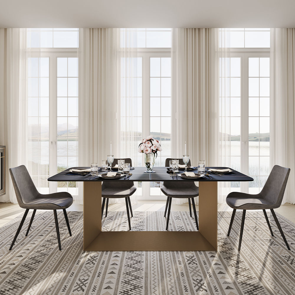 Modern Sintered Stone Trestle Dining Table Black