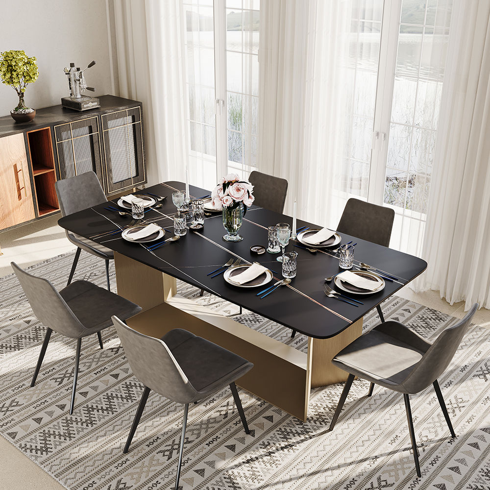 Modern Sintered Stone Trestle Dining Table Black