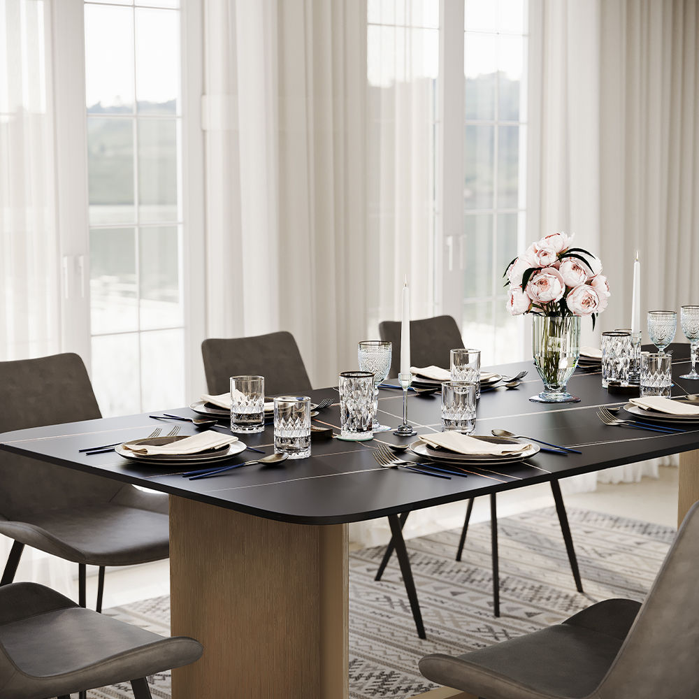 Modern Sintered Stone Trestle Dining Table Black